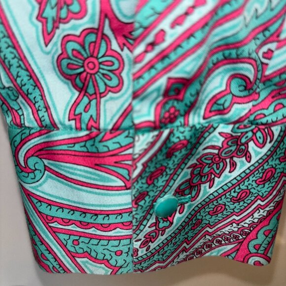 Jones New York Aqua Red Paisley Print Tie-Front Shirt XL - Picture 5 of 7